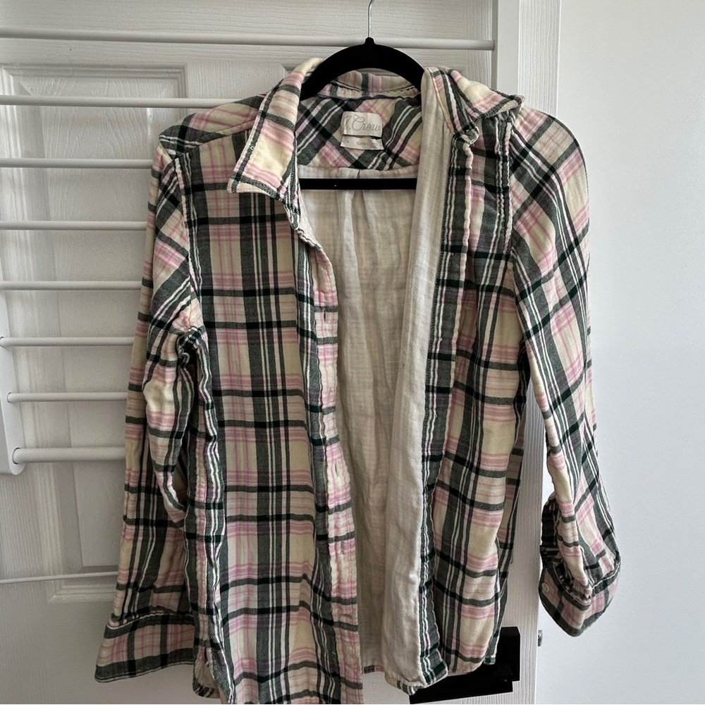 J. Crew Pink and Green Flannel